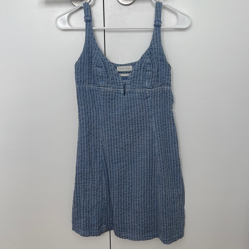 Urban Outfitters Chambray Textured Blue Mini Dress, Small